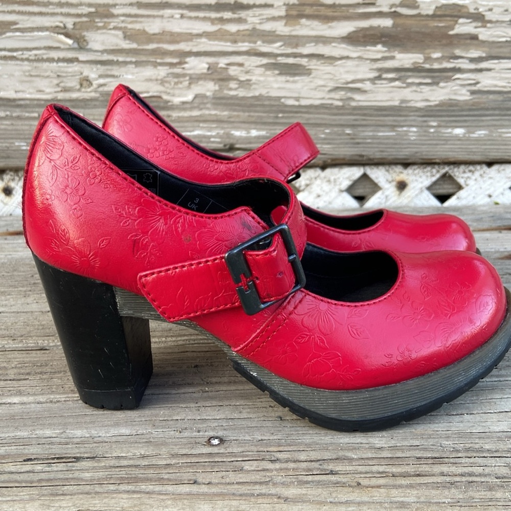 Rare! Vintage Dr. Martens Red Leather Marlena Mary Jane Pumps Women's Size 5 - Picture 3 of 12